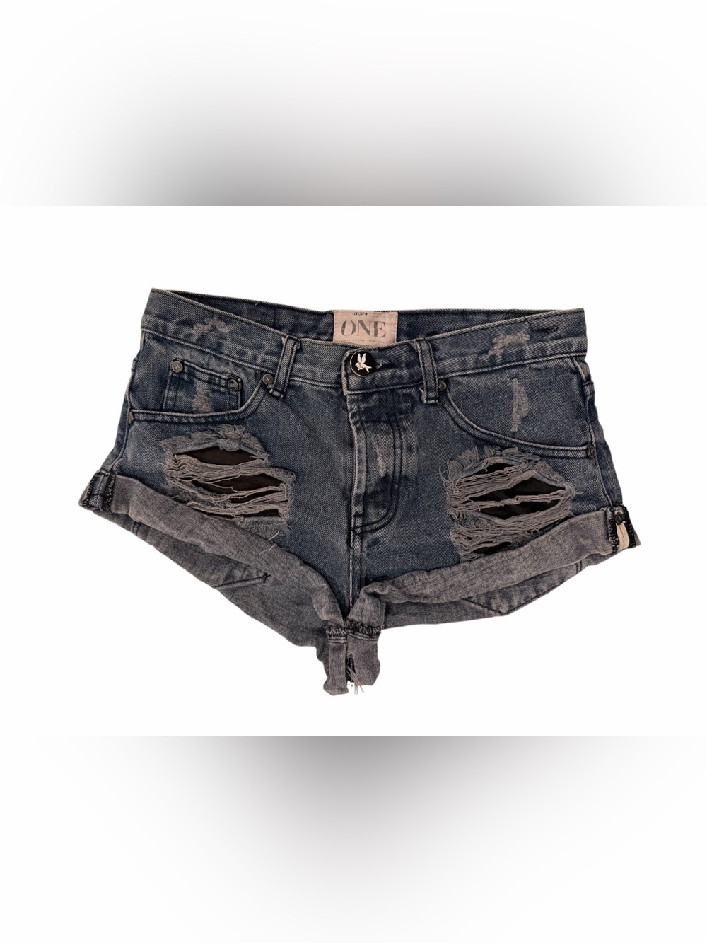 One Teaspoon Bandits Blue Denim Cut-Off Shorts High Rise Pockets Cuffed 24 XS